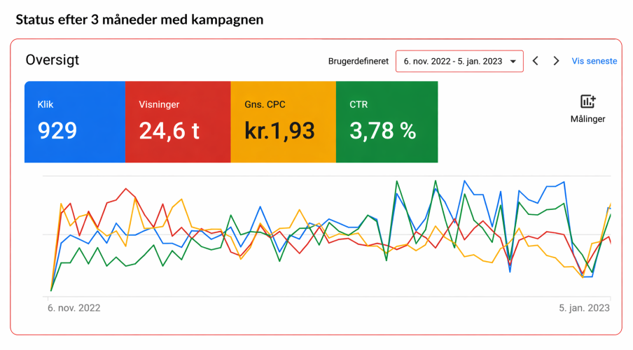 Google Ads resultater - efter 3 måneder